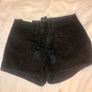 Black denim high waisted shorts